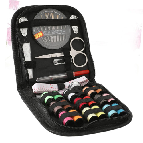 Black Sewing Needle Case with Secure Closure, Compact Storage Kit for Travel and Home Use