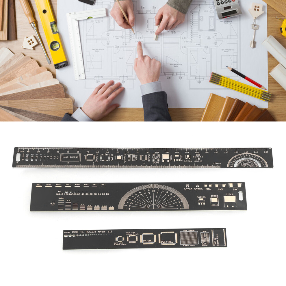 Multi-Size Pcb Engineering Ruler, 15Cm-25Cm, Black Gold Plated 9381390582330