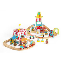 Set di Trenino in Legno - Juste Amusan - Lunapark - 54 Pezzi - Compatibile FSC