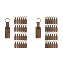 50 Pieces Leather Wood Keychain Blank, Wooden Keychain Blanks with Leather Strap, Unfinished Wooden Keychains