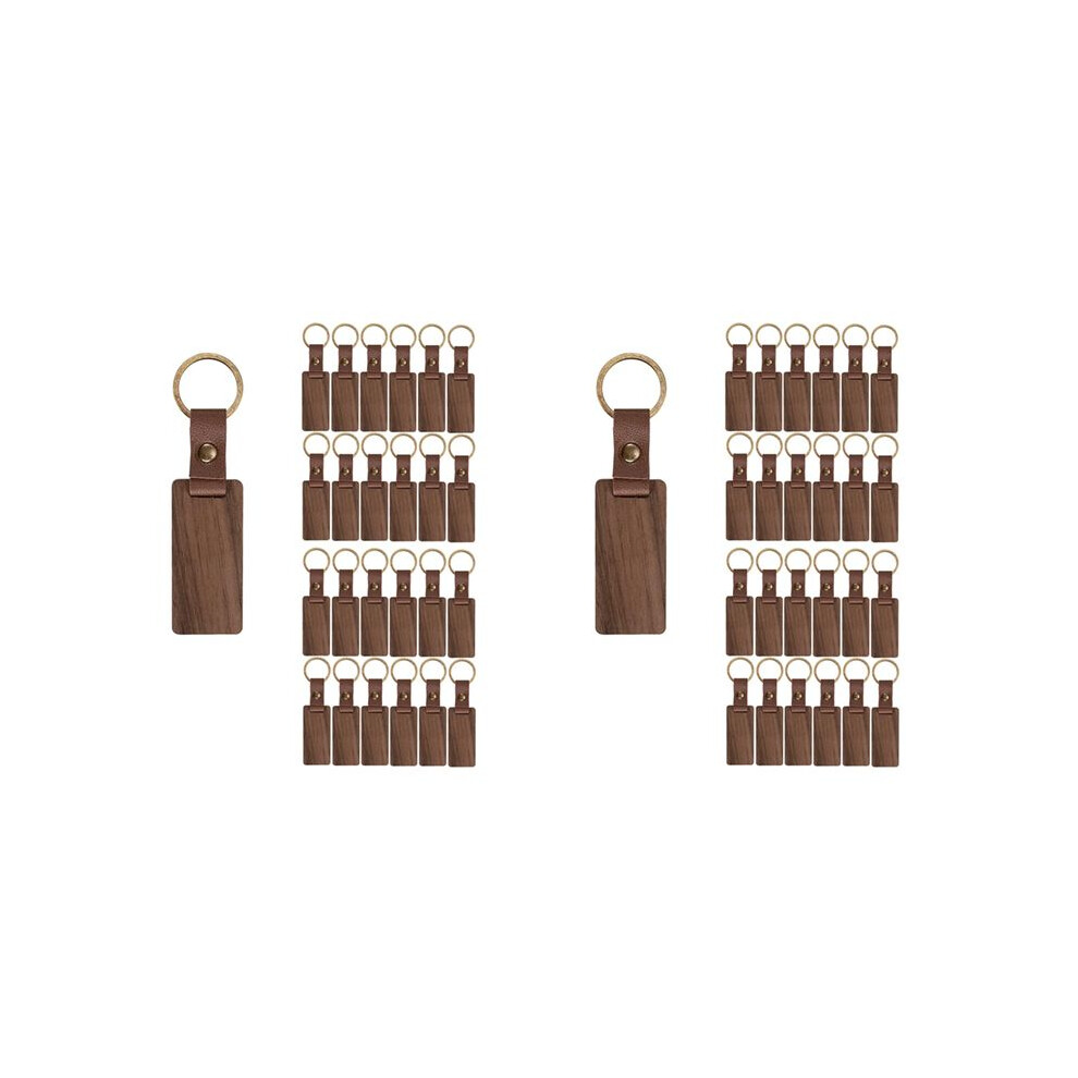 50 Pieces Leather Wood Keychain Blank, Wooden Keychain Blanks With Leather Strap, Unfinished Wooden Keychains 4713823208589