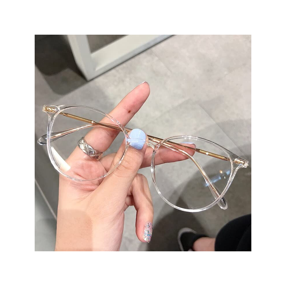 Blue/Light Women's Blocking Glasses Clear Oval Frame Anti Glare Computer Reading Glasses +0.00