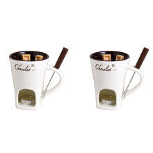 2X Set di Tazze per Fonduta, Cioccolato, Formaggio, Crema di Latte, Set per Sciogliere il Burro, Tazza da Forno, Candeliere, Bianco