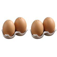 2X Ceramic Salt and Pepper Shaker Set, Brown Egg Shaped Shakers with Carton Design Holding Stand