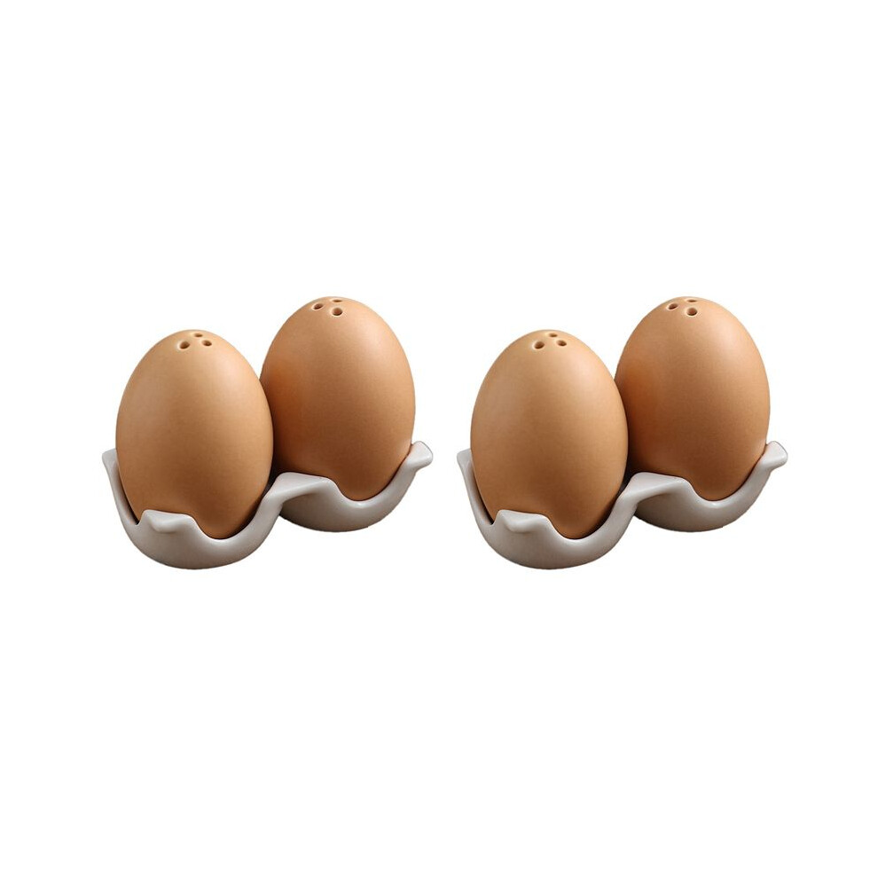 Semoic 2X Ceramic Salt And Pepper Shaker Set, Brown Egg Shaped Shakers With Carton Design Holding Stand