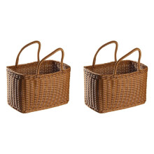 2X Basket Woven Wicker Baskets Picnic Handle Storage Rattan Market Flower Handles Straw Fruit Gift Shopping Hand Tote