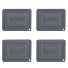 4X Großer Silikon Topf Lappen Quadrat Dickes Wärme Dämmung Kissen Rutschfeste Gewellte Küchen Tisch Matte (Grau)