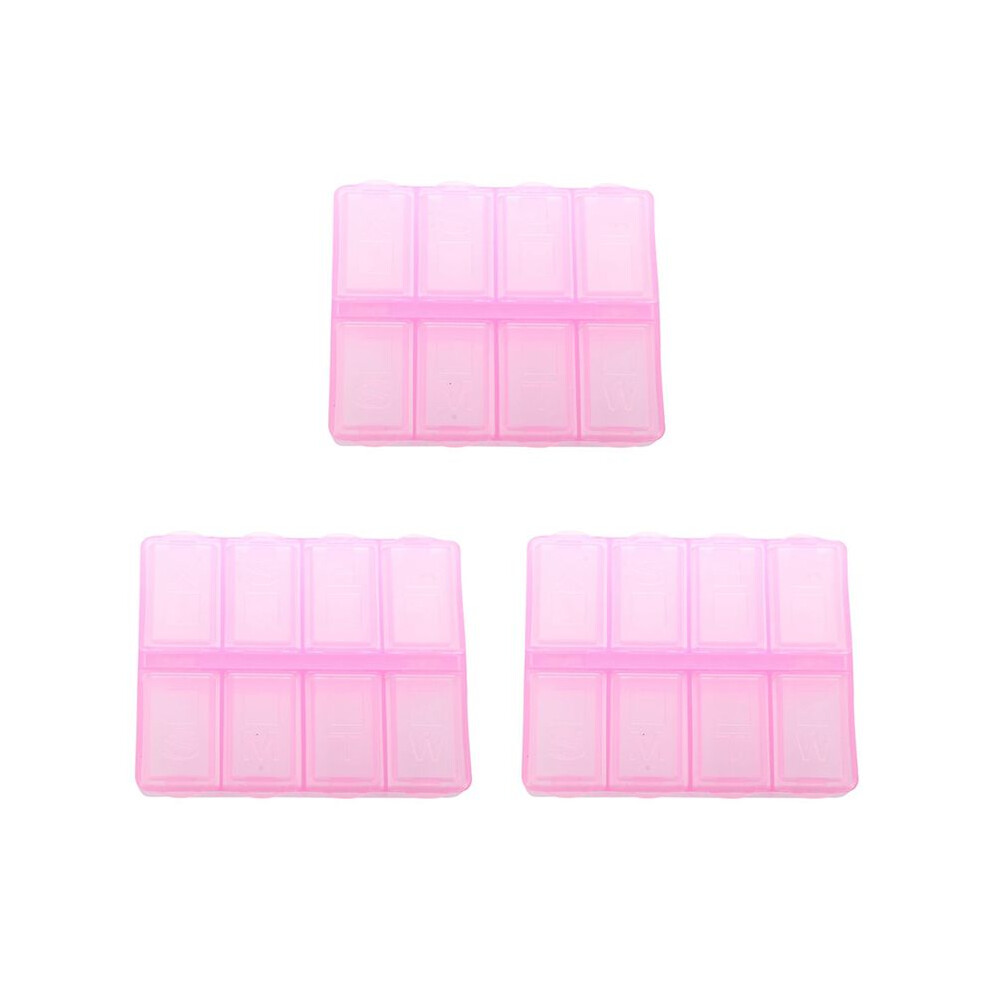 3X Plastic Rectangle 8 Compartments 7 Days Medicine Pill Box