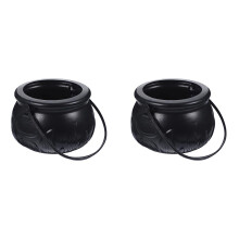 2X Black Cauldron Kettle Plastic Witch Kettle St Patricks Cauldron Wizard Witch Cauldron Decoration Candy Kettle Bucket