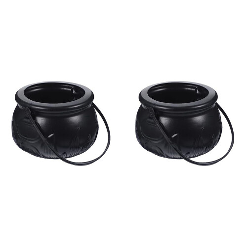 2X Black Cauldron Kettle Plastic Witch Kettle St Patricks Cauldron Wizard Witch Cauldron Decoration Candy Kettle Bucket