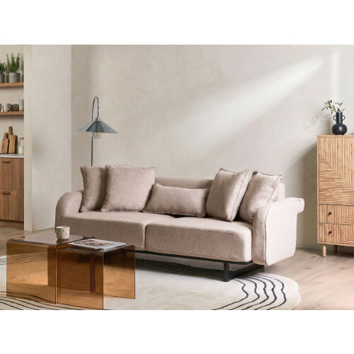 Beliani Sofa 3 Seater SVANEK Fabric Light Brown 1