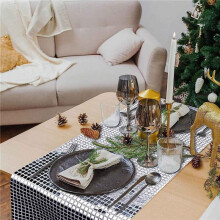 4X Disco Party Table Runner Mirror Silver Foil Table Runner Glitter Metallic Table Cover for Disco Dance Party Wedding
