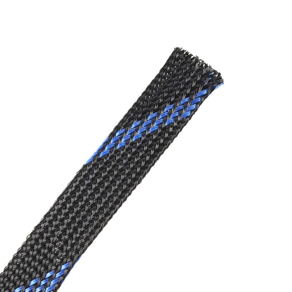10Mm Expandable Wire Loom Cable Sleeve 10Ft Black And Blue Braided Cable Management Cover 9330225992134