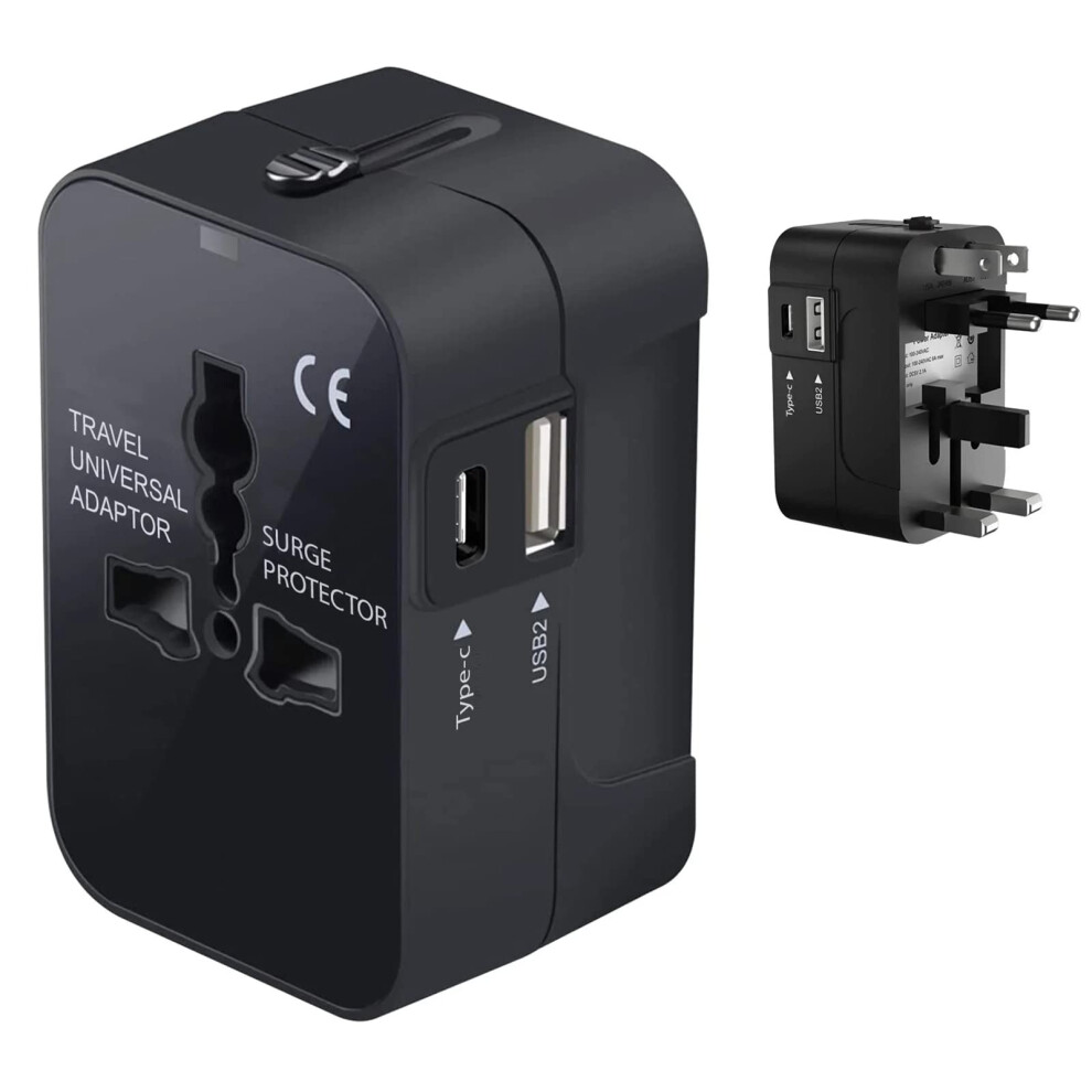 Universal Travel Adapter With Usbc And Usba Ports Fast Charging Plug For Sony D5102 Worldwide Use Black 9771547565697