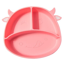 Baby Suction Plate Pink Silicone with Strong Suction Base Divided Sections for Toddlers Feeding