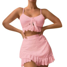 Women's Bikini Set 3 Piece High Waisted Swimsuit Strappy-Pink S