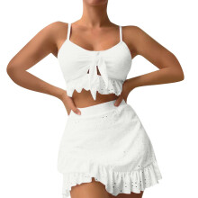 Women's Bikini Set 3 Piece High Waisted Swimsuit-White S