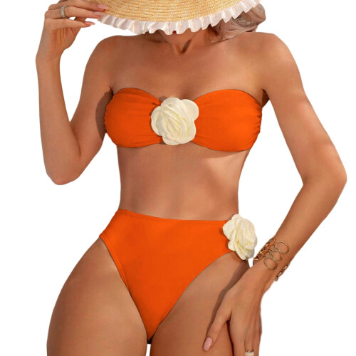 2-teiliges Bikini-Set für Damen,-orangeweiß L