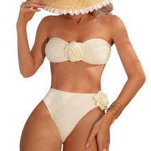 2-delige bikinisets voor dames, 3D-bloemenapplicaties,-Wit XL