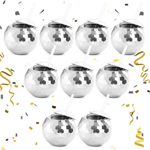 18 Bicchieri da Discoteca, Bicchieri da Discoteca da 20 OZ con Cannucce e Coperchio, Bicchieri da Cocktail Riutilizzabili con Sfera Flash per Feste 1