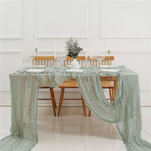 Cheesecloth Table Runner Boho Gauze Cheese Cloth Table Runner Rustic Sheer Runner Long for Wedding Green 8Pcs 2