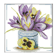 Stitch Kits Stamped of Embroidery Kits Beginners DIY DMC Embroidery 11CT 10.6 X11.4 Inch-Small Pot Crocus