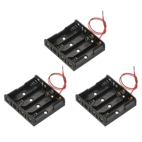 4 Slot AA Battery Holder Box with Wire Leads, Durable Shell for DIY Electronics Projects, 3 Pack
