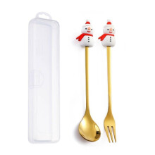 Gold B3 Christmas Spoon and Fork Set, Creative Santa Claus Dessert Cutlery Gift Box