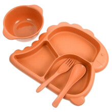Kids Dinnerware Set Dinosaur Design with Divided Plate Bowl and ChildSized Fork Spoon for Toddlers
