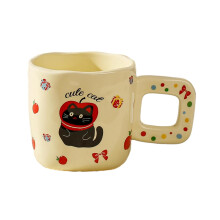 350ml Ceramic Cat Mug Cute Animal Coffee Cup Square Design Neutral Color Gift Ready