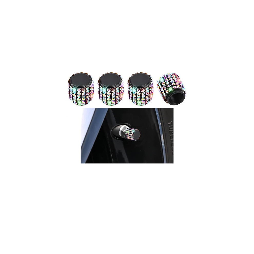 Car Tire Valve Stem Caps With Crystal Rhinestone Finish, Dustproof, Universal Fit For Suv Sedan Truck, Multicolor, Set Of 4 9092120719048