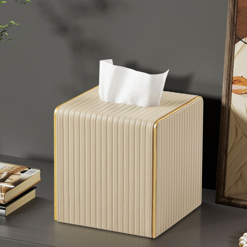 Elegant Square Leather Tissue Box Holder For Home Office-White 2