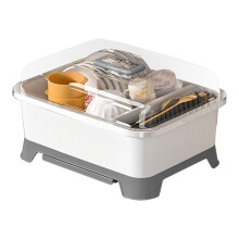 Dish Drying Rack with Fast Drying System, Gray Bottle Drying Organizer with Cutlery Holder for Kitchen Counter