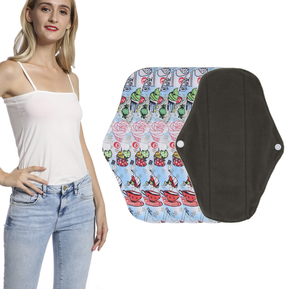 5pcs Reusable Womenâs Sanitary Pads, Bamboo Carbon, 18x25cm