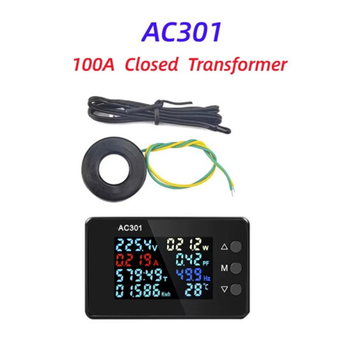 AC301 Digital Voltmeter Ammeter Voltage Frequency Electricity Meter Panel Temperature Power Tester AC50-300V 100A-Closed 1