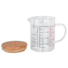 V-Shaped Nozzle Glass Measuring Cup 400ml with Bamboo Handle
