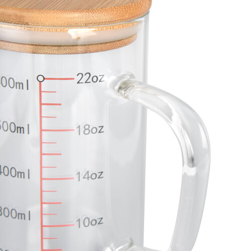 600ml V-Shaped Nozzle Glass Measuring Cup with Bamboo Handle 2