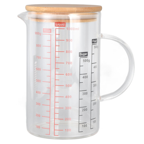V-Shaped Nozzle 1000ml Glass Measuring Cup with Bamboo Handle 1