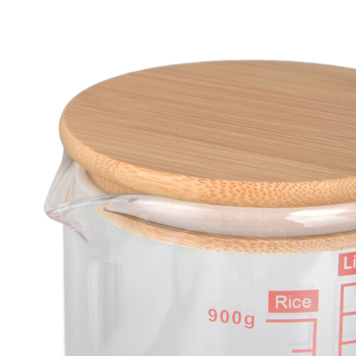V-Shaped Nozzle 1000ml Glass Measuring Cup with Bamboo Handle 2