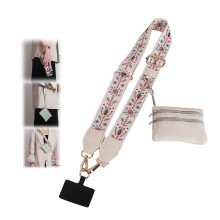 Adjustable Phone Strap with Zippered Wallet Pouch, Crossbody Clip and Go Case Bohemia White