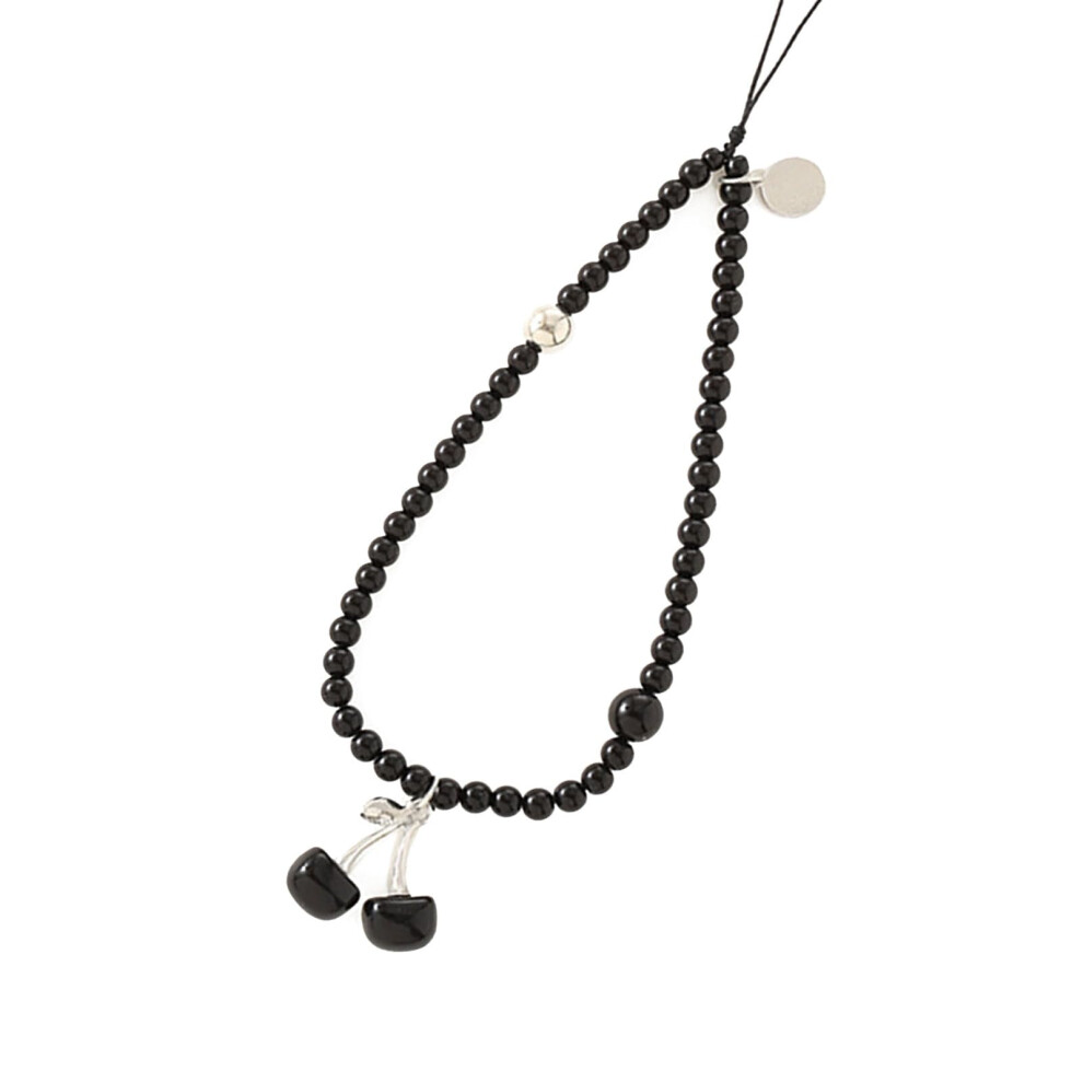 Cherry And Rice Beaded Phone Charm Strap 23Cm, Fashion Pendant For Women Black 9092120720907