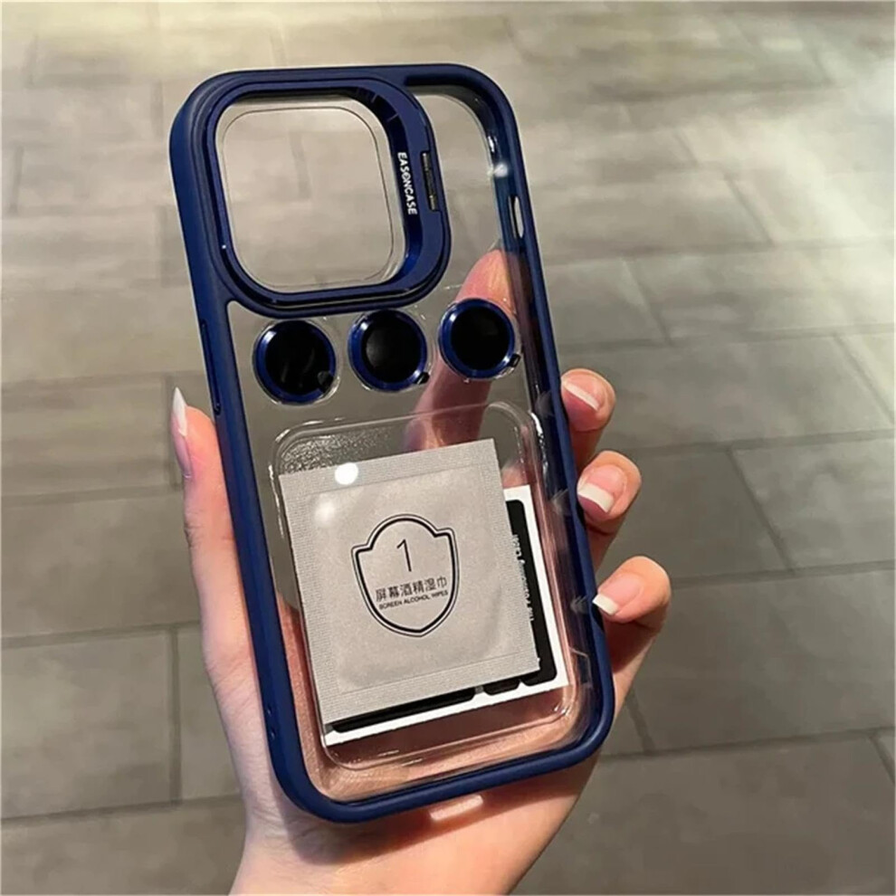 Transparent Shockproof Cover With Raised Camera Protection And Navy Metal Ring For Iphone 13 Blue 9330225994275