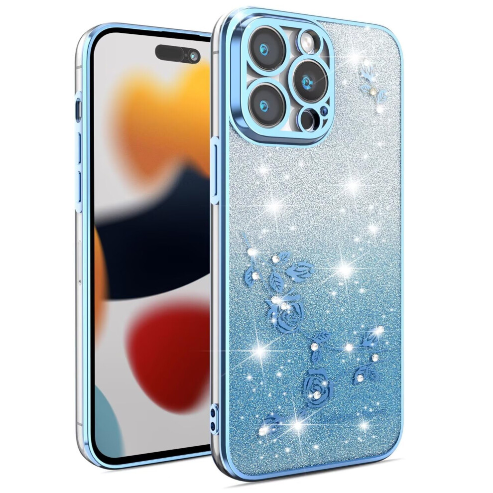 Clear Case Floral Glitter Shockproof Slim Protective Cover For Vivo Y55s 5G Women Girls Blue 9092120019131
