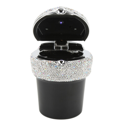 Diamond Car Ashtray Smokeless LED Light Universal White 1