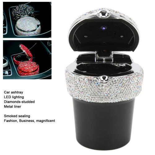 Diamond Car Ashtray Smokeless LED Light Universal White 2