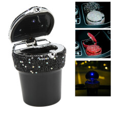 Diamond Studded Car Ashtray Smokeless with LED Light, Universal Black