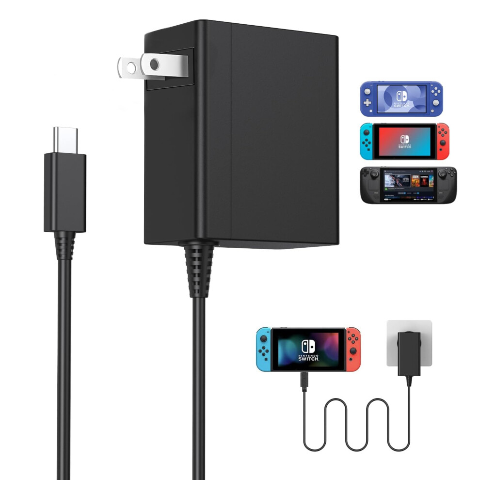 Charger For Nintendo Switch 39W Fast Charging Power Adapter With 1.5/5Ft Usb C Cable For Oled Lite Steam Deck Tv Dock 9771547567066