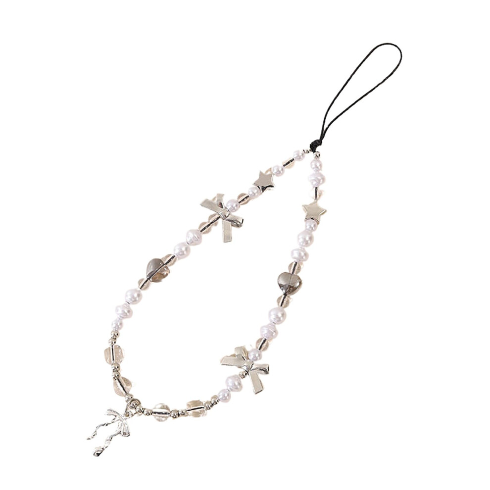 Beaded Phone Lanyard With Bow Pendant, Y2k Heart Chain Wrist Strap For Secure Daily Carry 9092120722192