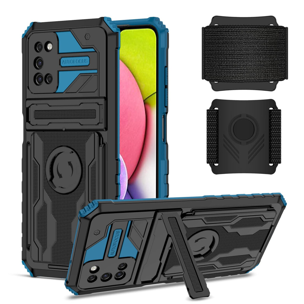 Shockproof Case For Samsung Galaxy A03s With 360 Rotatable Wristband, Duallayer Protection, Blue 9073542708377