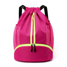 Red Drawstring Backpack with Wet Dry and Shoe Compartments for Basketball Soccer and Gym Sports